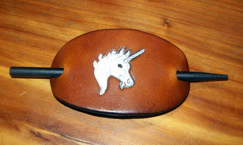 Unicorn Leather Barrette with Stick