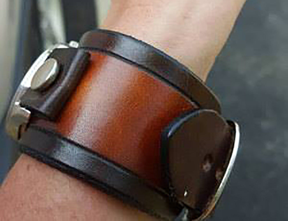 Black Samsung Leather Cuff Watch Band with Eyelets - Rockstar Leatherworks™