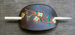 Yellow Flowers Leather Barrette
