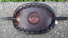 Brown Leather Barrette tree of Life