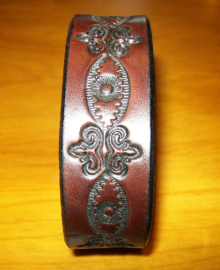 One Inch Tooled Leather Wristband
